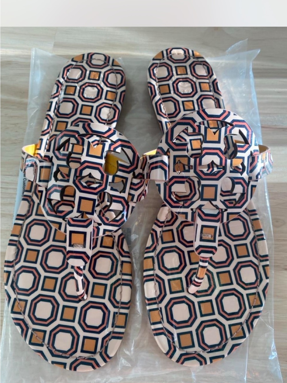 Tory Burch Yellow, Pink & Navy Geometric Thong Sandals